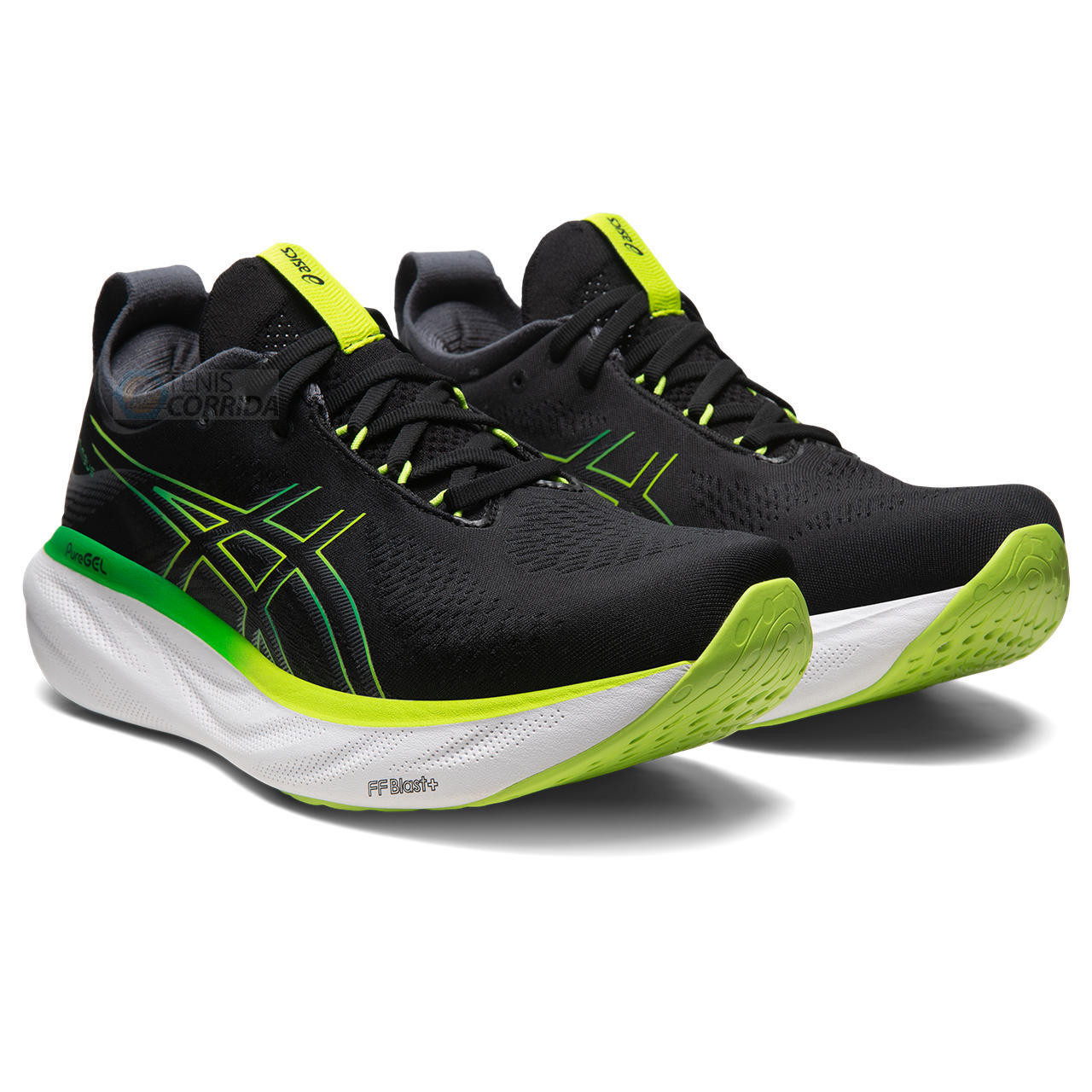 Tênis Asics Gel Nimbus 25 - Masculino - Preto e Verde Limão