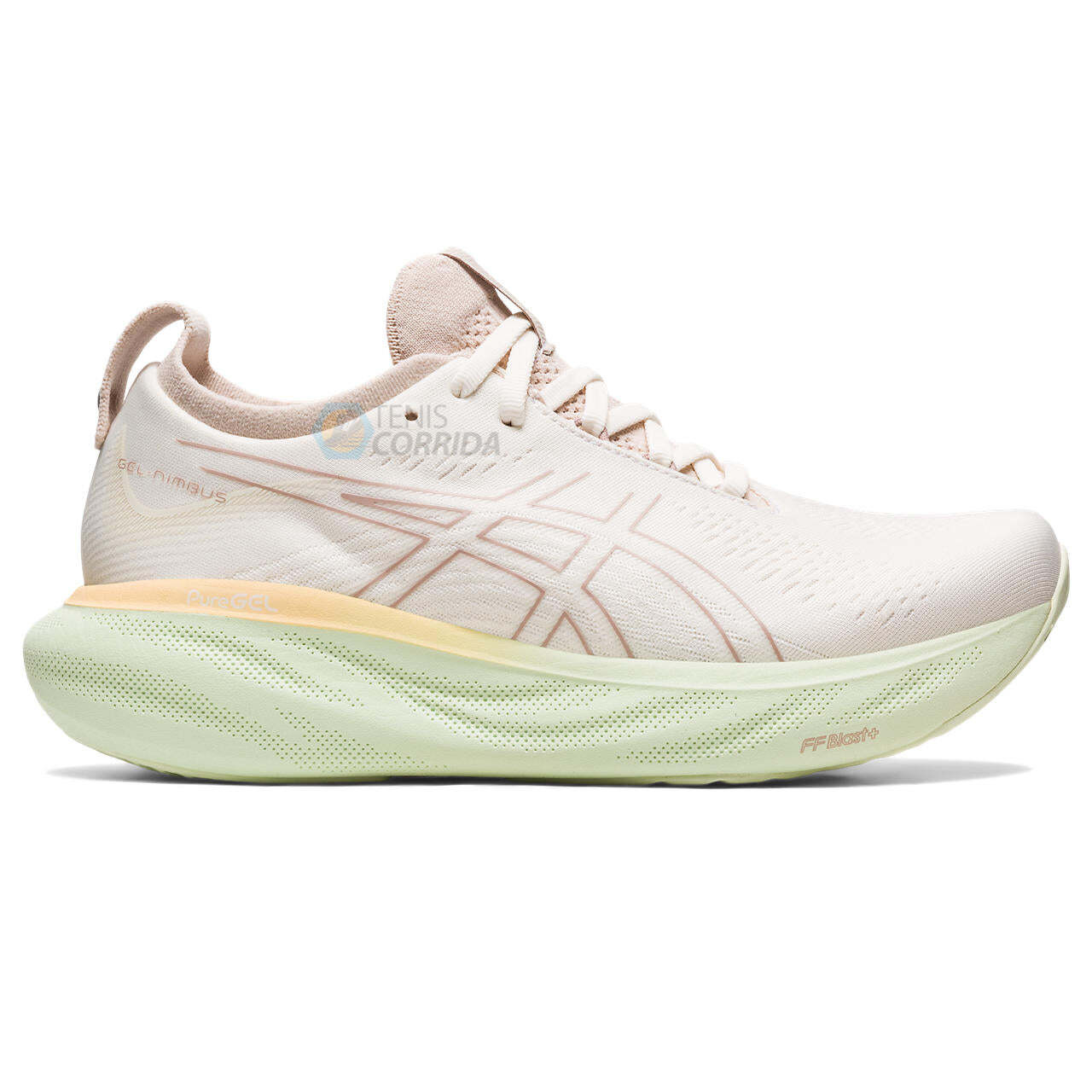 Tênis Asics Gel Nimbus 25 - Masculino - Creme e Verde Claro  