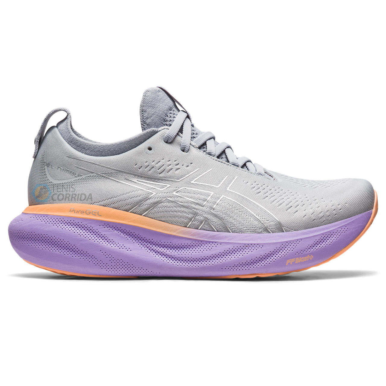 Tênis Asics Gel Nimbus 25 - Feminino - Prata e Roxo  