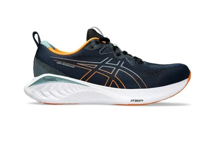 Tênis Asics Gel Cumulus 25 - Preto Azul Escuro Amarelo - Masculino 